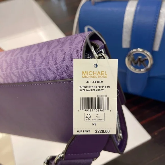 MICHAEL KORS Jet Set Large Ombré Signature Logo Crossbody BagDark Purple NWT
